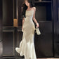 Satin pleated dress mermaid long party dress evening dress       S6205