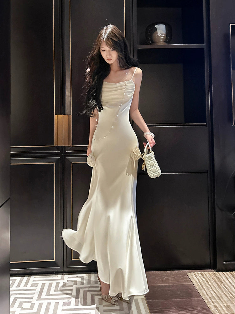 Satin pleated dress mermaid long party dress evening dress       S6205