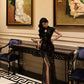 Black printed cheongsam dress new retro party dress     S5693