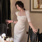 Square neck white dress for women        S5802