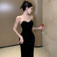 Black evening dress luxury strapless dress mermaid velvet dress      S5832
