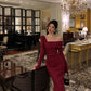 Red glitter dress new off-shoulder slit long party dress     S5646