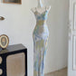printed party dress long evening sleeveless dress   S5955