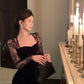 Black evening gown luxury sexy square neck velvet dress    S5840