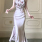 Satin printed mermaid dress long party dress      S6040