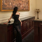 Printed strapless black dress new sexy mermaid long party dress       S5682