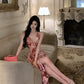 Irregular V-neck sexy floral suspender dress for women summer new party dress      S5807