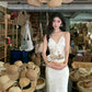 Satin backless holiday suspender dress women's summer long dress party dress    S5515