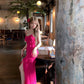 Hot pink ruffled dress summer sexy backless long party dress    S5914