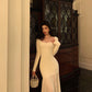 French U-neck knitted dress for women new style party dress  S5660