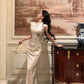 Satin cheongsam dress new style rose waist long party dress     S5657