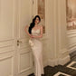 Satin suspender dress new lace splicing long party dress     S5705