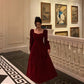Red square neck velvet dress new French style party dress     S5663