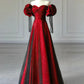 Black and Red Off Shoulder Sweetheart Party Dress, A-line Long Evening Dress       S6563