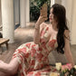 Beach vacation backless halter neck floral suspender dress sexy long dress      S5805