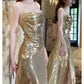 Gold halter neck sequins luxury dress mermaid evening dress    S6048
