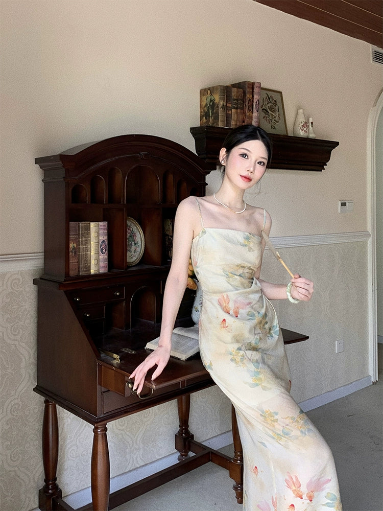 New style print dress, retro long party dress    S6093