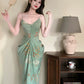 Retro green long party dress evening gown        S6006