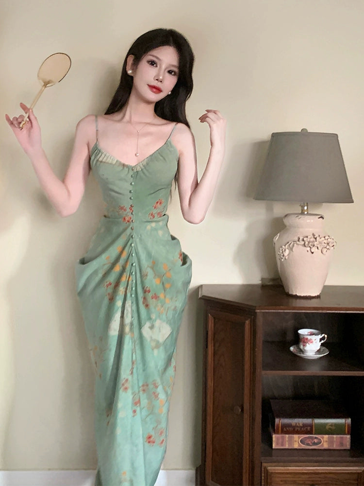 Retro green long party dress evening gown        S6006