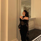 Black halter neck dress new sexy lace splicing velvet long dress     S5652