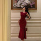 Red mermaid dress new retro style mid-length party dress     S5692