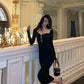 Black dress new banquet square neck party dress     S5674