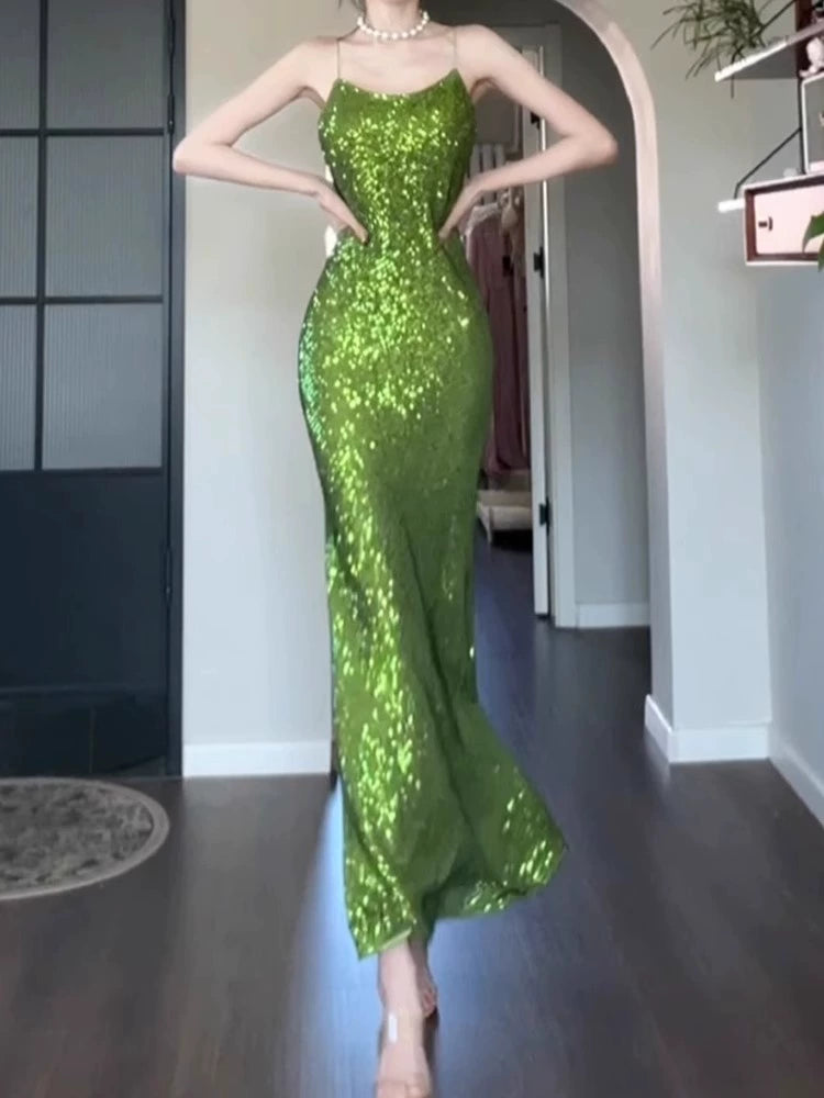 banquet evening dress Christmas outfit sequin green mermaid dress       S5772