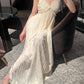 pleated floral embroidered V-neck seaside holiday dress     S6036
