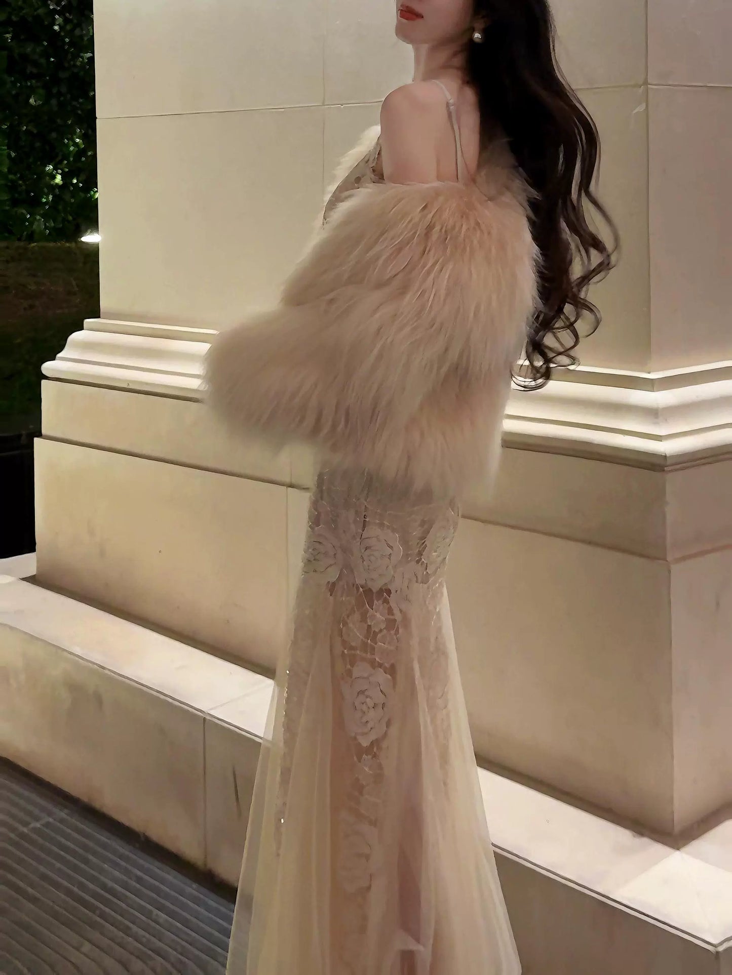 elegant rose lace mermaid party dress      S6145