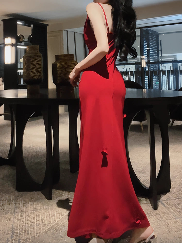 Red mermaid long prom dress elegant evening gown    S5958