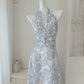 Halter neck printed floral dress long evening party dress     S5985