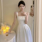 White satin a-line suspender dress for women new summer style long dress      S5812