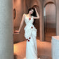 Engagement dress celebrity banquet white satin suspender dress       S5774