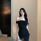 Off-shoulder strapless dress for women flower irregular party dress     S5902