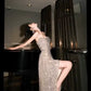 Engagement dress luxury banquet sequin strapless dress     S5827