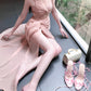 retro lace pink dress long party evening dress     S6094