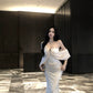 Apricot sleeveless dress for women mermaid long party dress     S5904
