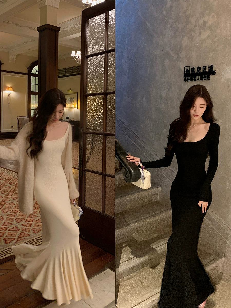 Long sleeve mermaid dress for women French style long dress party dress     S5715