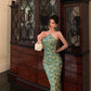 Satin cheongsam halter neck dress for women summer new retro printed party dress    S5604