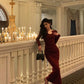 Red long-sleeved knitted dress party dress     S5700