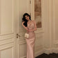 Pink satin suspender dress new style gentle mermaid party dress    S5602