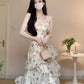 Ruffled floral suspender dress for women summer new long party dress      S5811