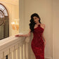 Banquet velvet sequined dress winter new sexy dress long party dress     S5697