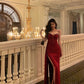 Red strapless dress new banquet sexy slit party long dress     S5642