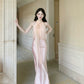 Silk satin mermaid halter neck dress long evening gown       S5982