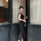 black polka dot flying sleeves party dress   S6135