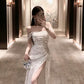 Engagement dress sequin strapless off shoulder evening dress     S5869