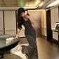 Black floral vintage dress long party dress evening dress       S6204