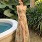 Backless V-neck floral dress for women summer sexy long dress     S5862