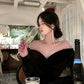 Black evening gown luxury off-shoulder velvet dress       S5819